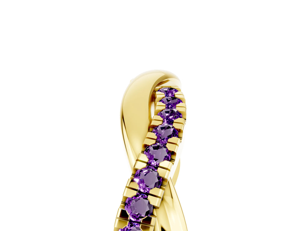 Round Amethyst Twisted Infinity Band in Yellow gold with Prong Setting