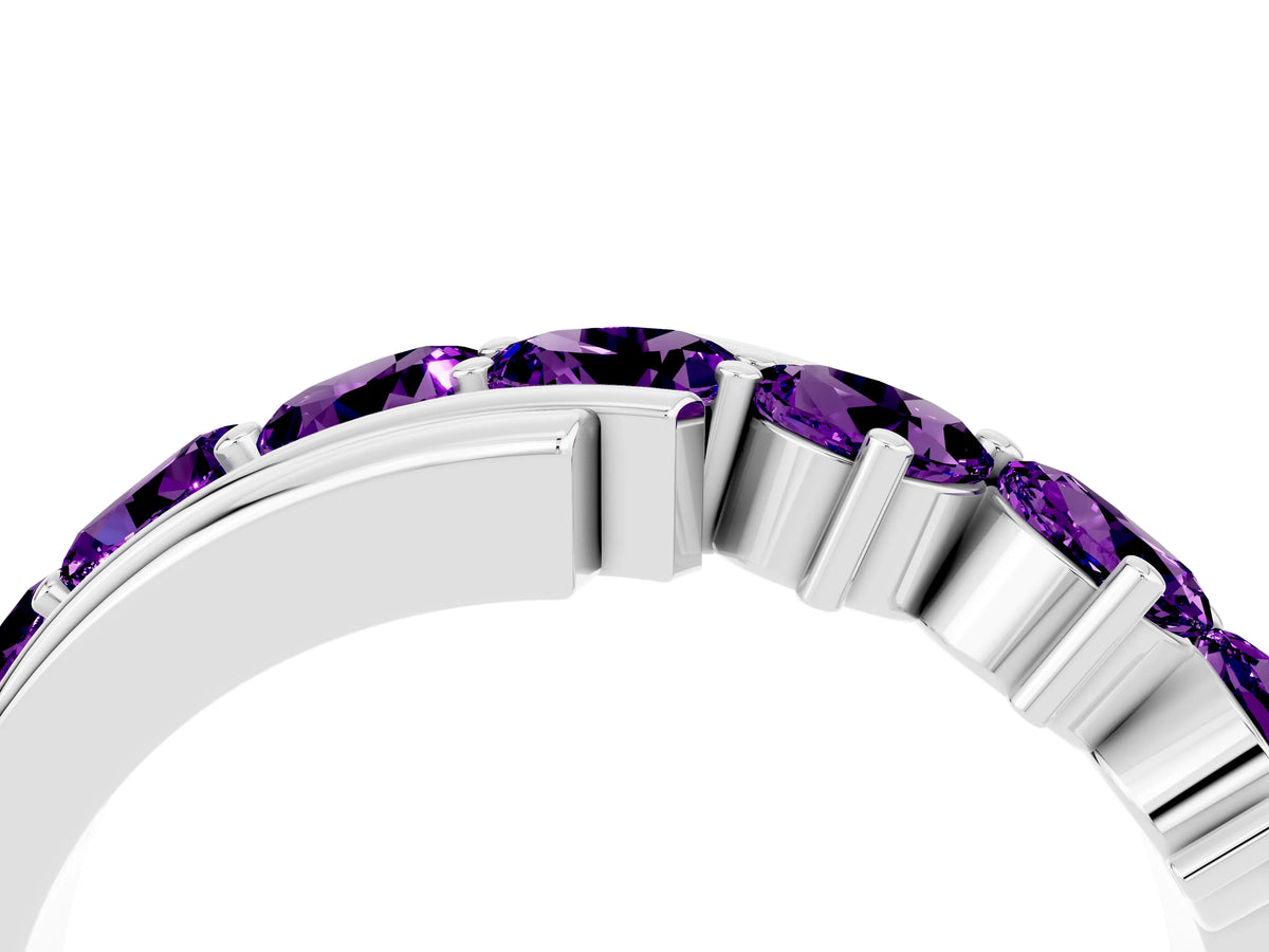 Round Amethyst Wave Band in Platinum with Channel and Shared Prong Setting