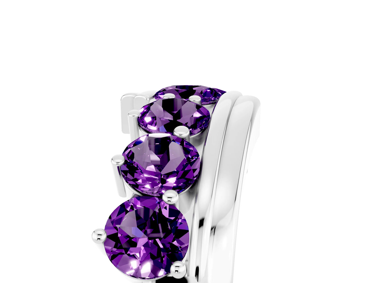 Round Amethyst Wave Band in Platinum with Channel and Shared Prong Setting