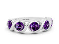 Round Amethyst Wave Band in Silver with Channel Setting and Shared Prongs