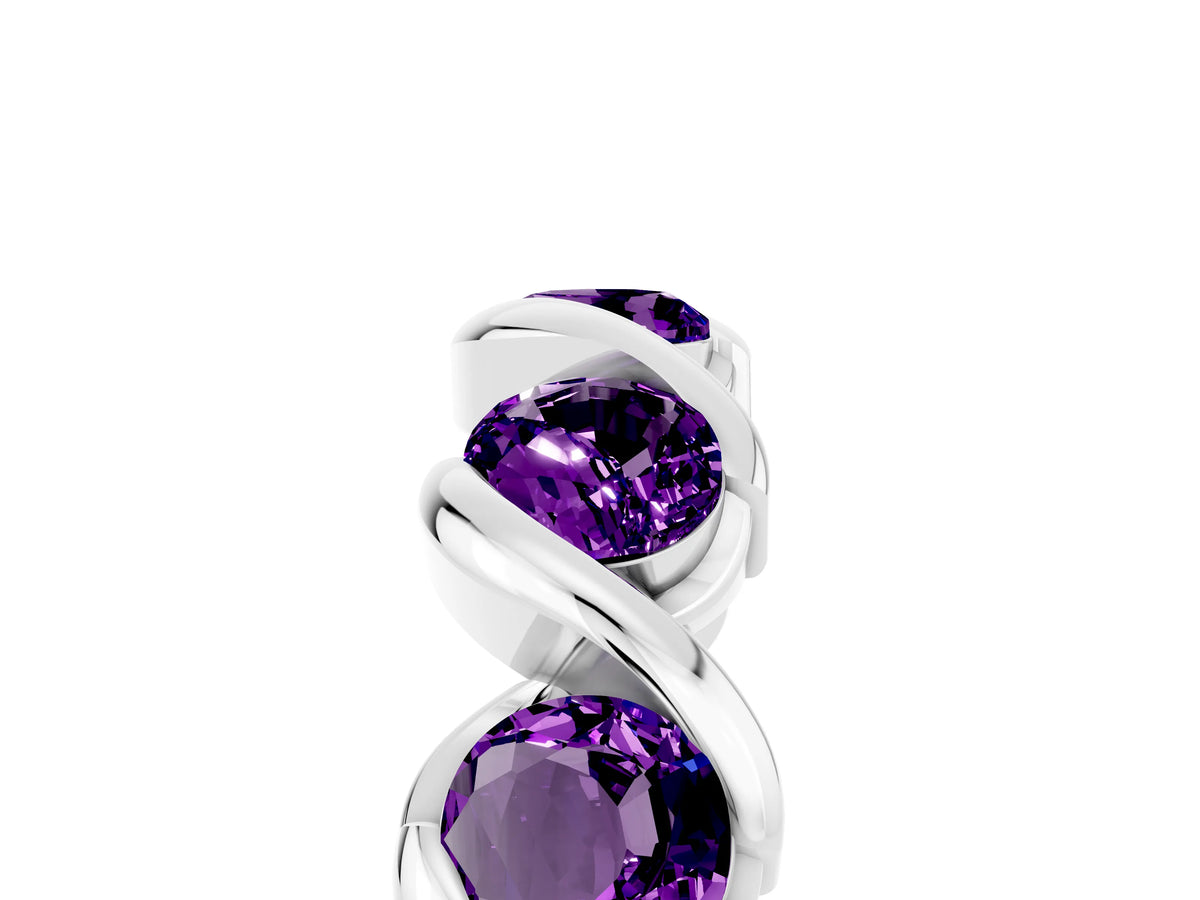 Round Amethyst Wave Band in Silver with Channel Setting and Shared Prongs