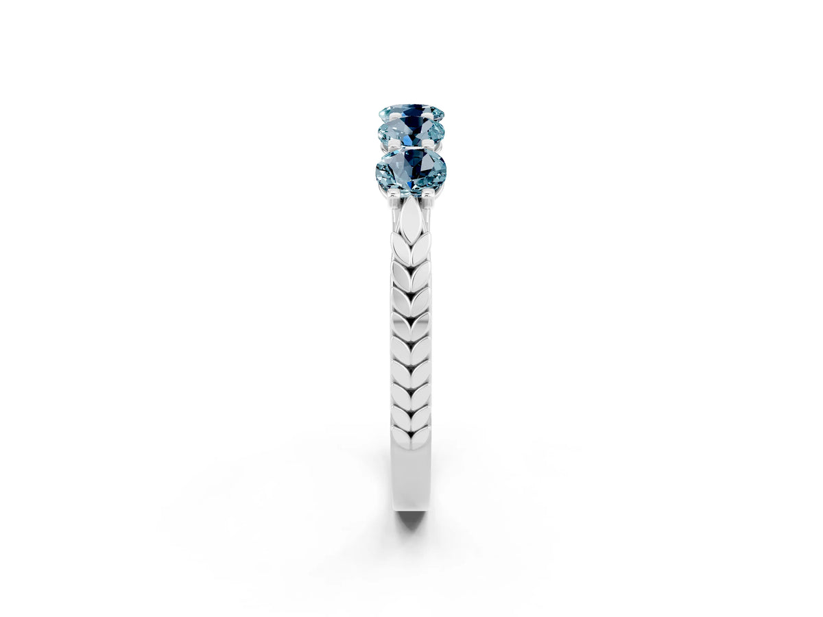 Round Aquamarine Five-Stone Band in Platinum with Prong Setting