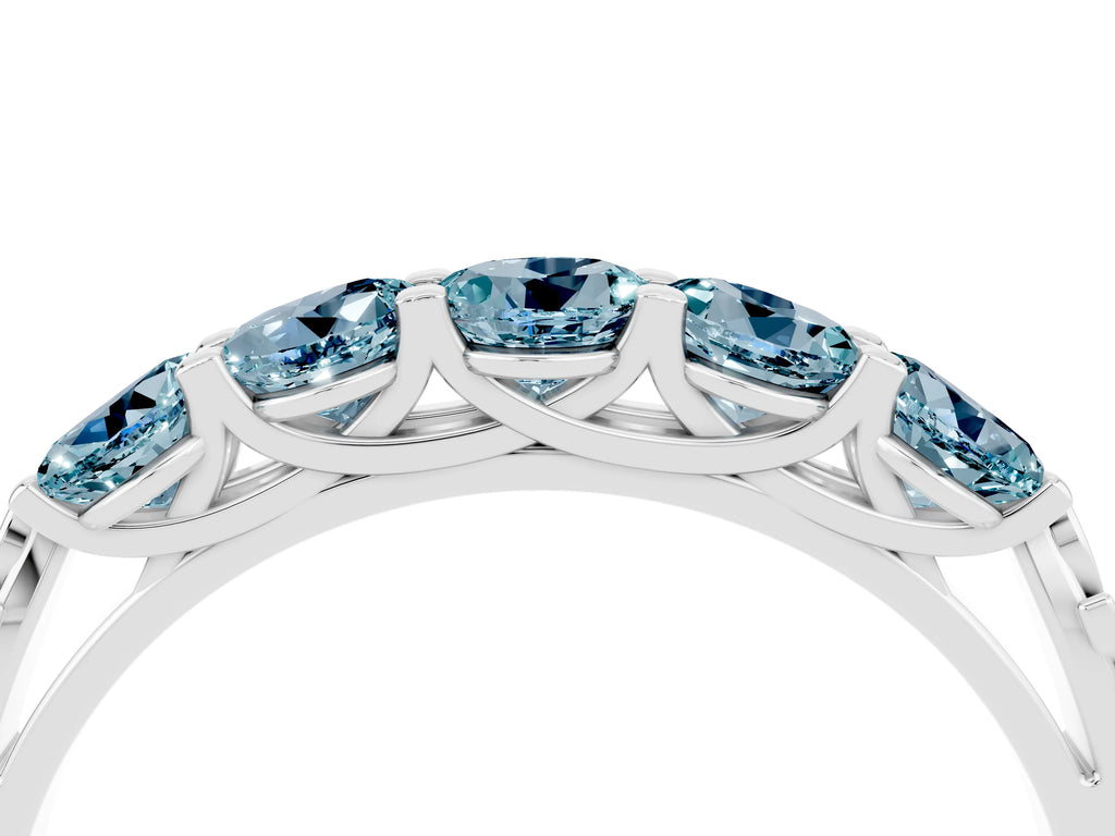 Round Aquamarine Five-Stone Band in Platinum with Prong Setting