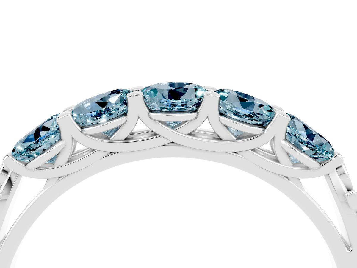 Round Aquamarine Five-Stone Band in Platinum with Prong Setting