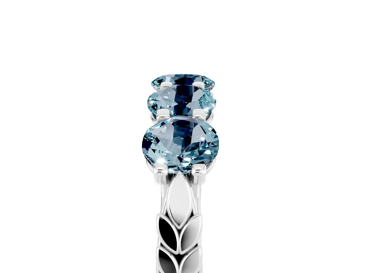 Round Aquamarine Five-Stone Band in Platinum with Prong Setting