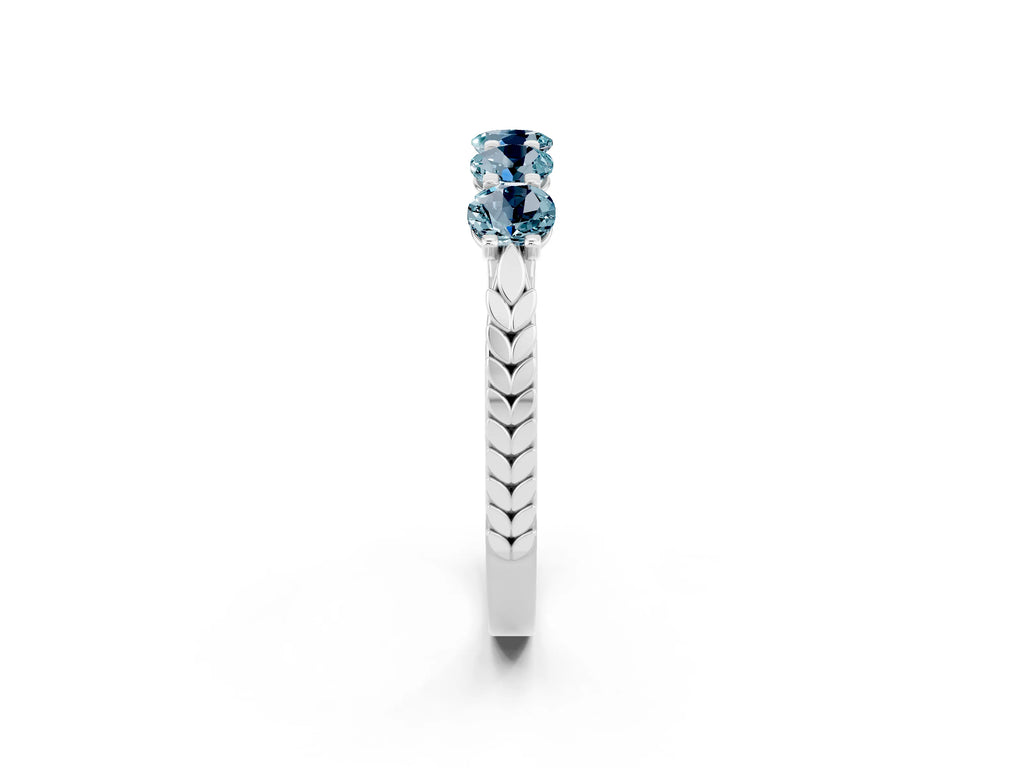 Round Aquamarine Five-Stone Band in White gold with Prong Setting