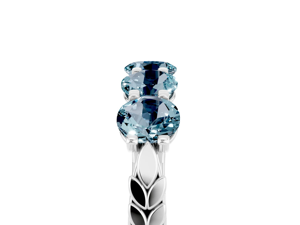 Round Aquamarine Five-Stone Band in White gold with Prong Setting