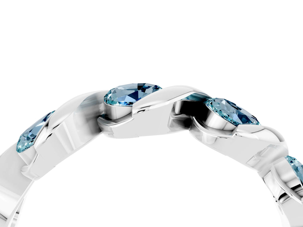 Round Aquamarine Wave Band in White gold with Channel Setting and Shared Prongs