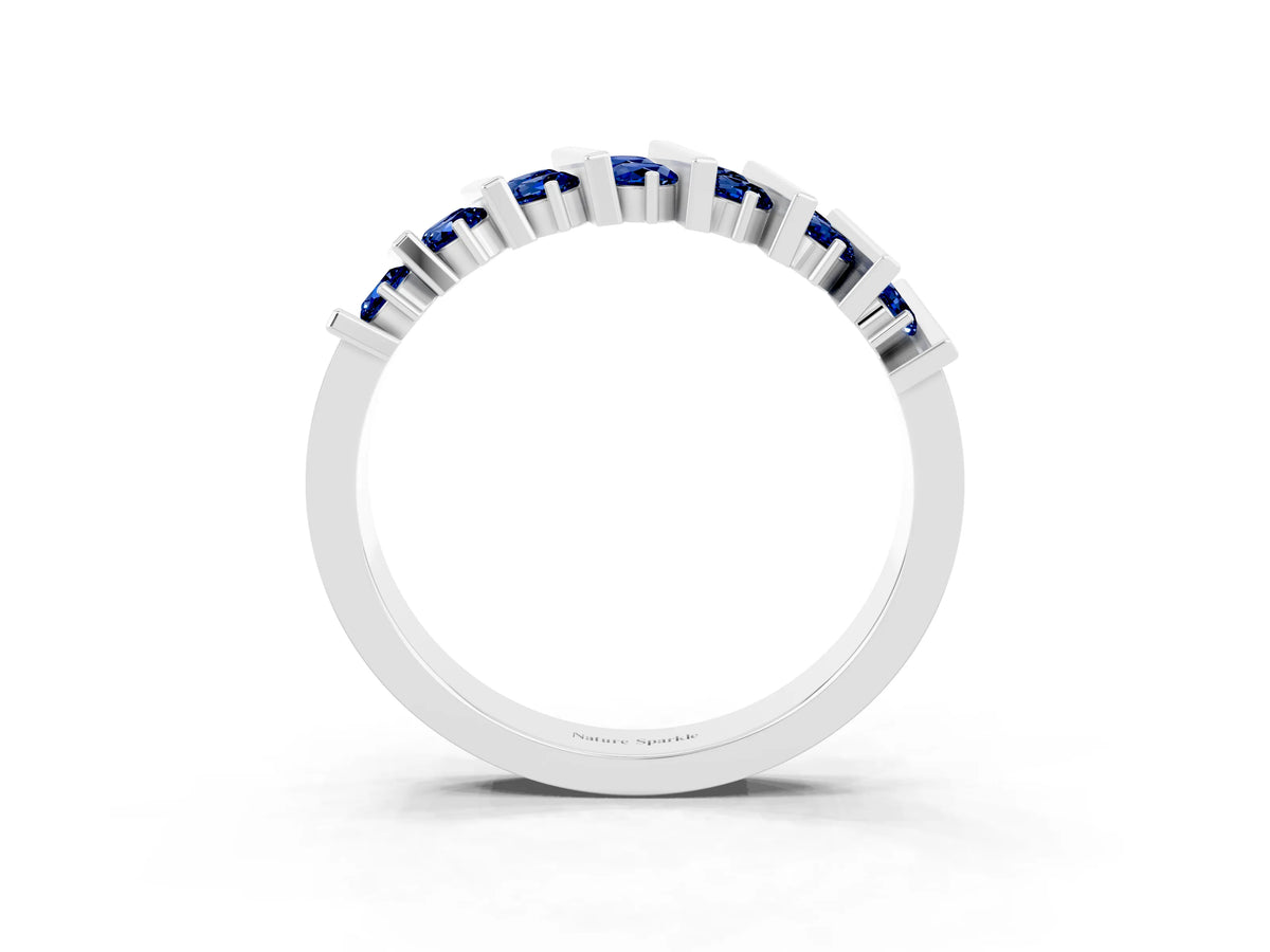 Round Blue Sapphire Anniversary Band in Platinum with Channel Setting and Vertical Prongs