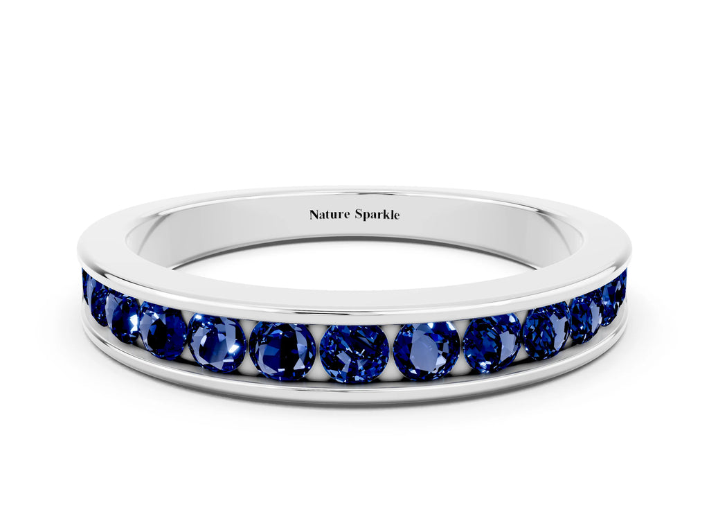 Round Blue Sapphire Eternity Band in Platinum with Smooth Channel Setting