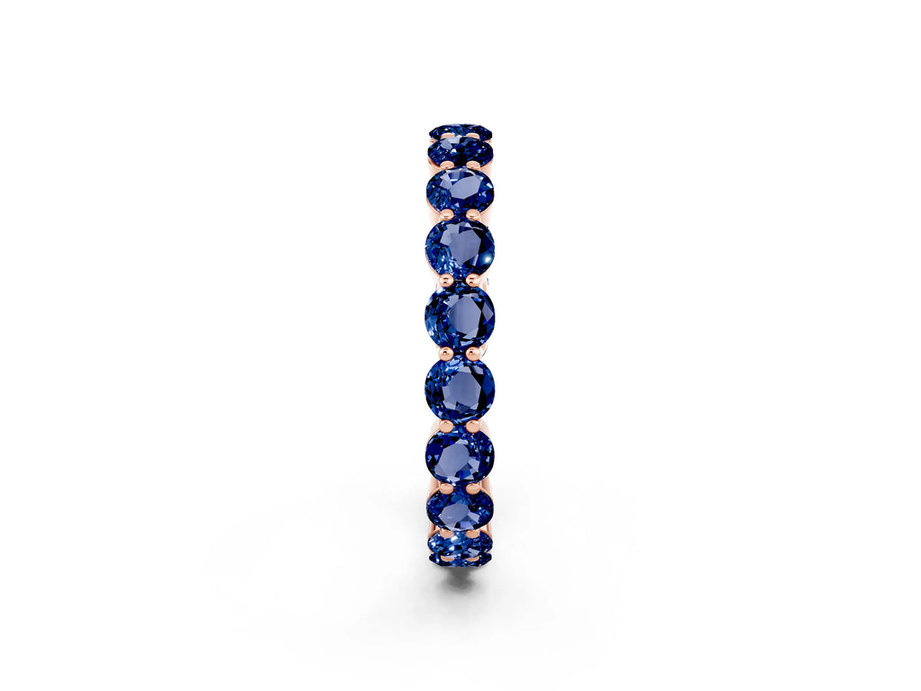 Round Blue Sapphire Eternity Band in Rose gold with U-Prong Setting