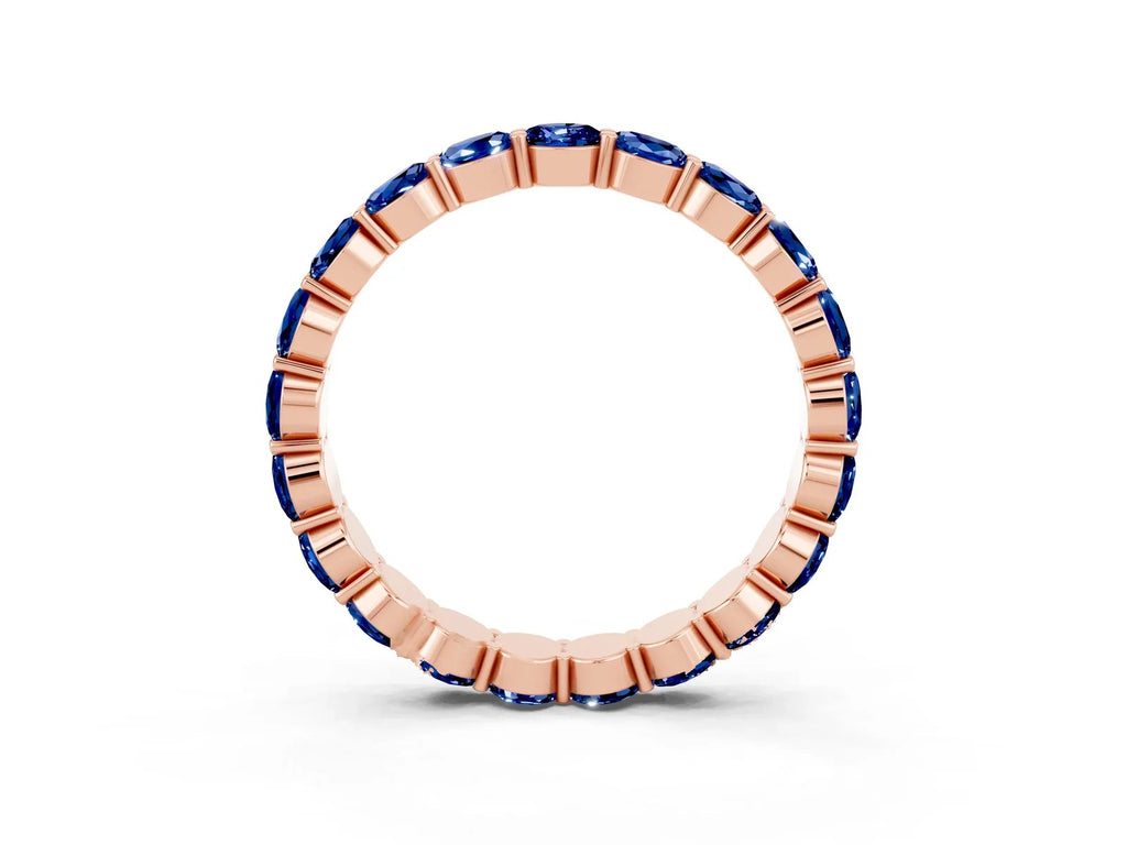 Round Blue Sapphire Eternity Band in Rose gold with U-Prong Setting 