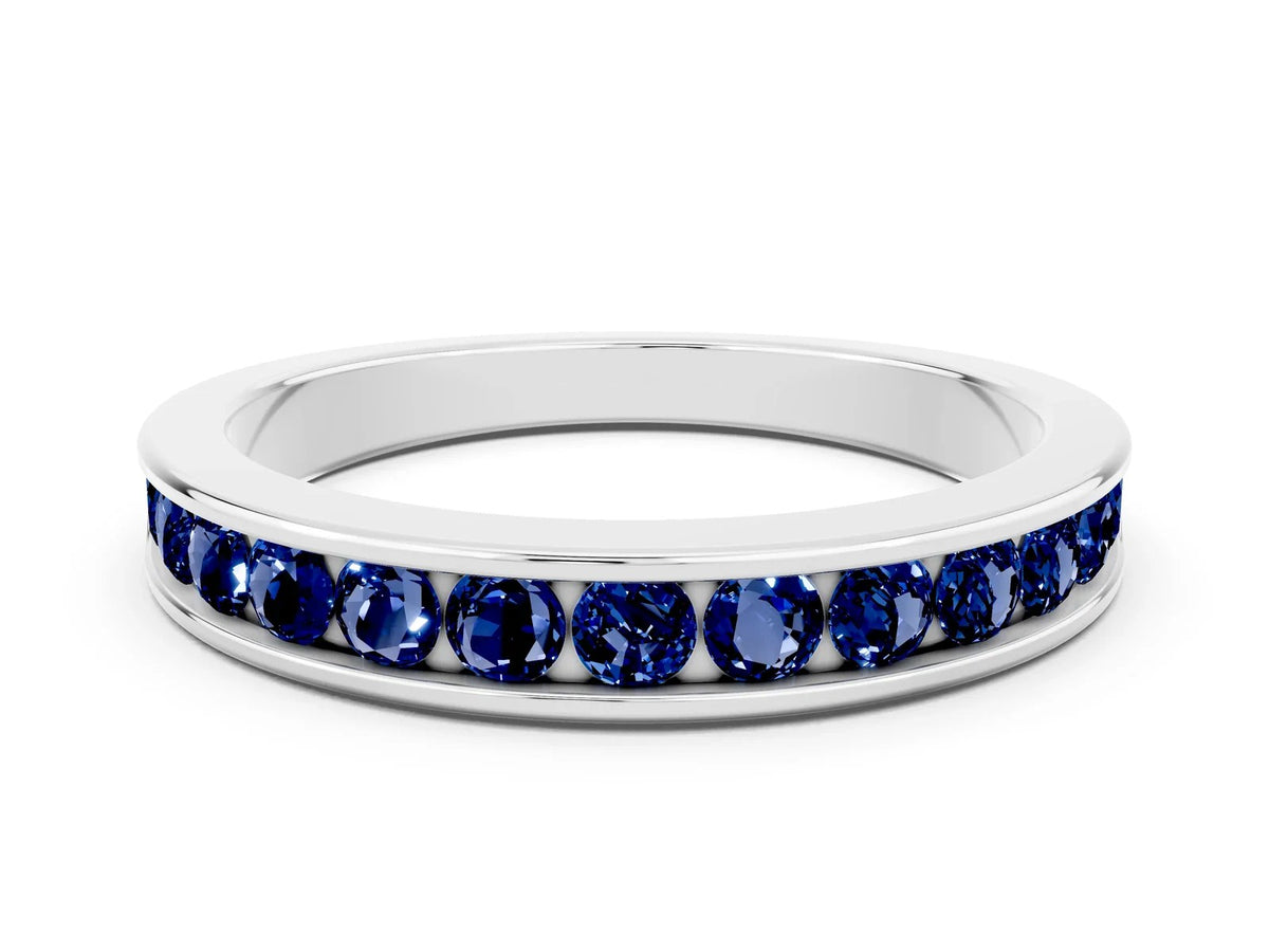 Round Blue Sapphire Eternity Band in Silver with Smooth Channel Setting 