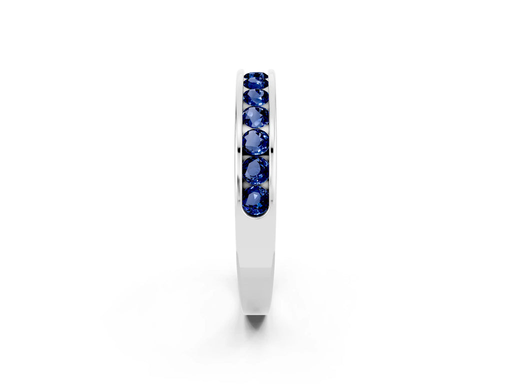 Round Blue Sapphire Eternity Band in Silver with Smooth Channel Setting