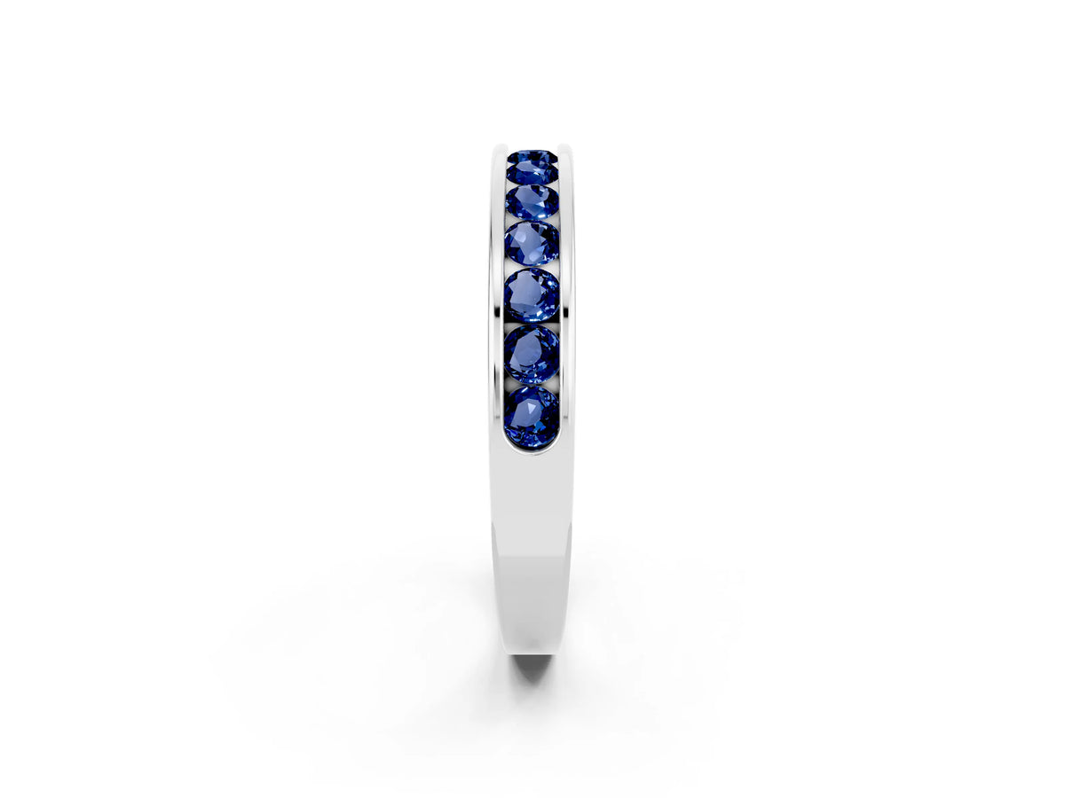 Round Blue Sapphire Eternity Band in Silver with Smooth Channel Setting