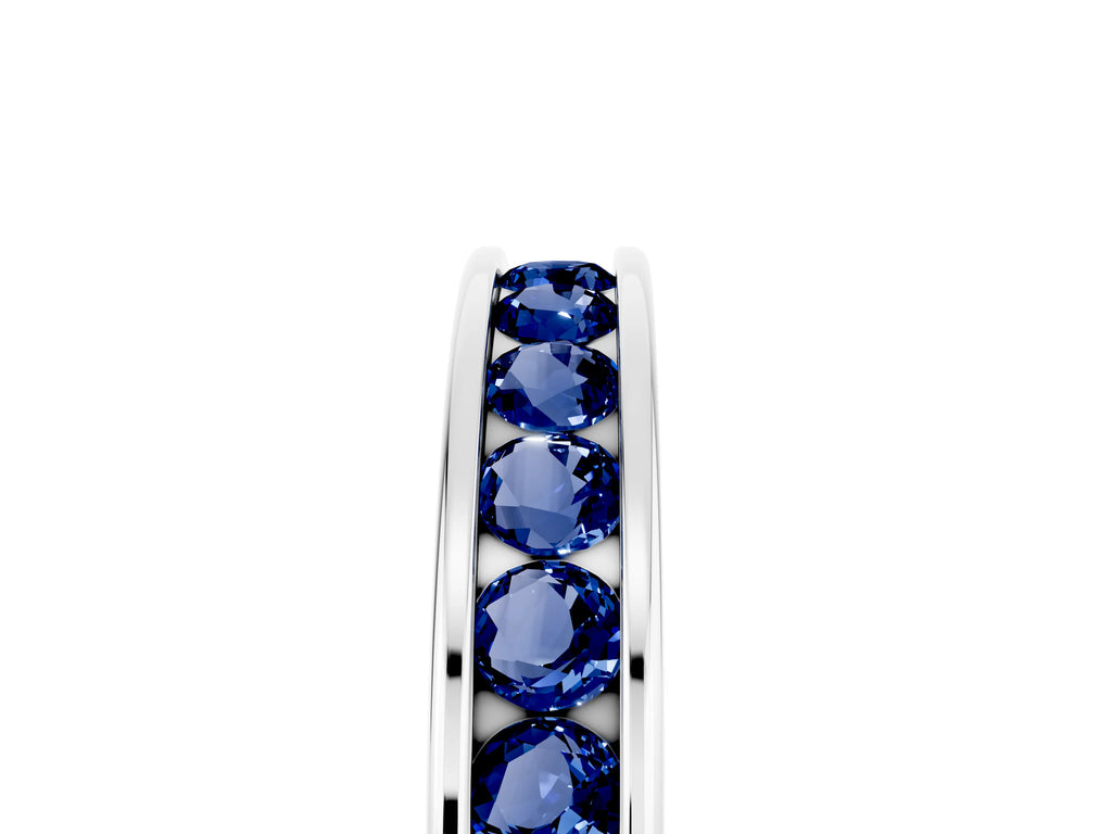 Round Blue Sapphire Eternity Band in Silver with Smooth Channel Setting