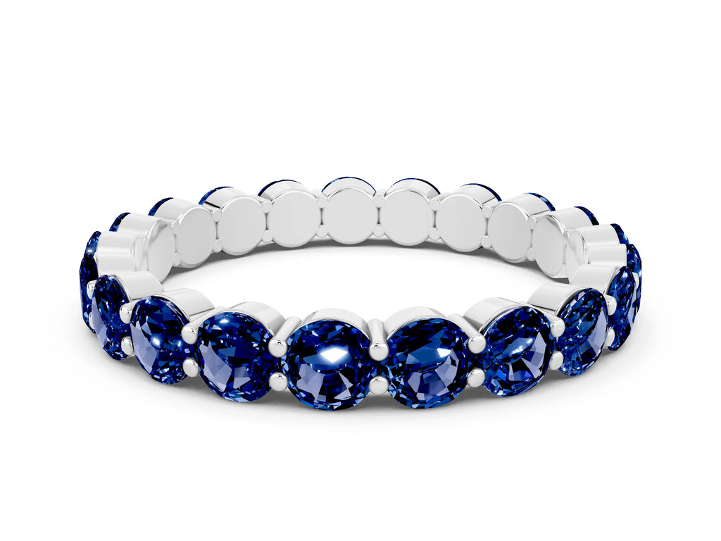 Round Blue Sapphire Eternity Band in Silver with U-Prong Setting