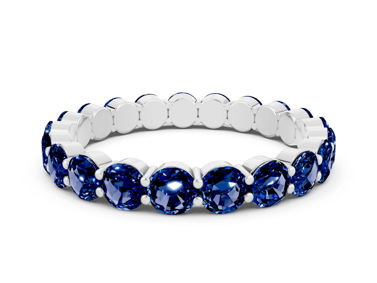 Round Blue Sapphire Eternity Band in Silver with U-Prong Setting