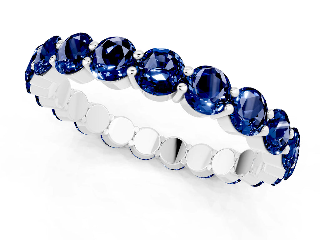 Round Blue Sapphire Eternity Band in Silver with U-Prong Setting