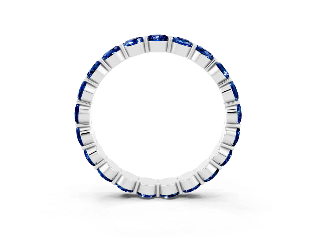 Round Blue Sapphire Eternity Band in Silver with U-Prong Setting