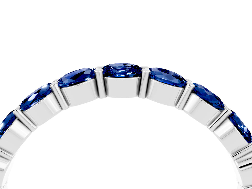 Round Blue Sapphire Eternity Band in Silver with U-Prong Setting