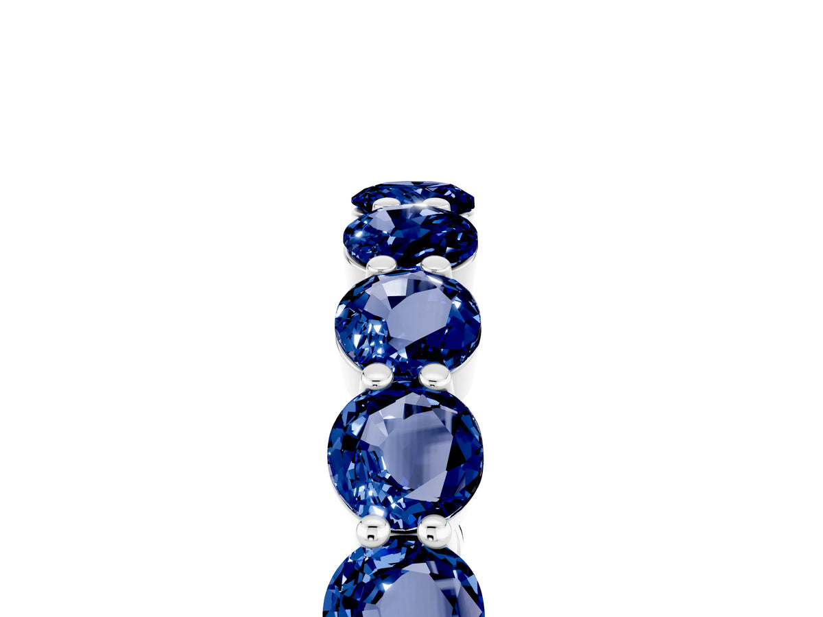 Round Blue Sapphire Eternity Band in Silver with U-Prong Setting