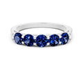 Round Blue Sapphire Five-Stone Band in Silver with Prong Setting 