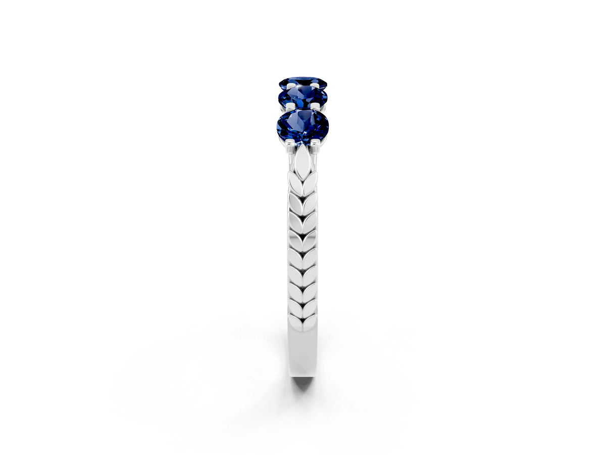 Round Blue Sapphire Five-Stone Band in Silver with Prong Setting