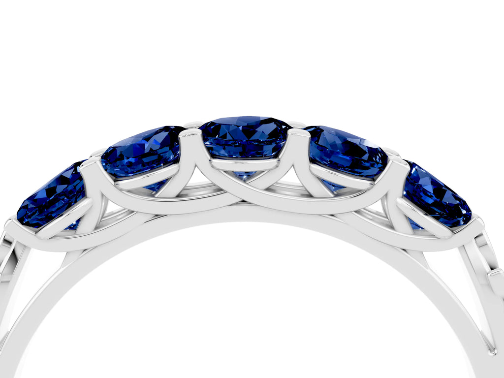 Round Blue Sapphire Five-Stone Band in Silver with Prong Setting
