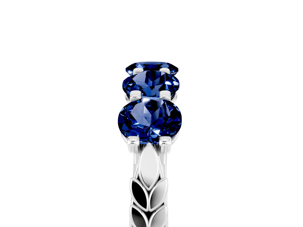 Round Blue Sapphire Five-Stone Band in Silver with Prong Setting
