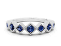 Round Blue Sapphire Square Bezel Chevron Band in Platinum with Milgrain Detailing 