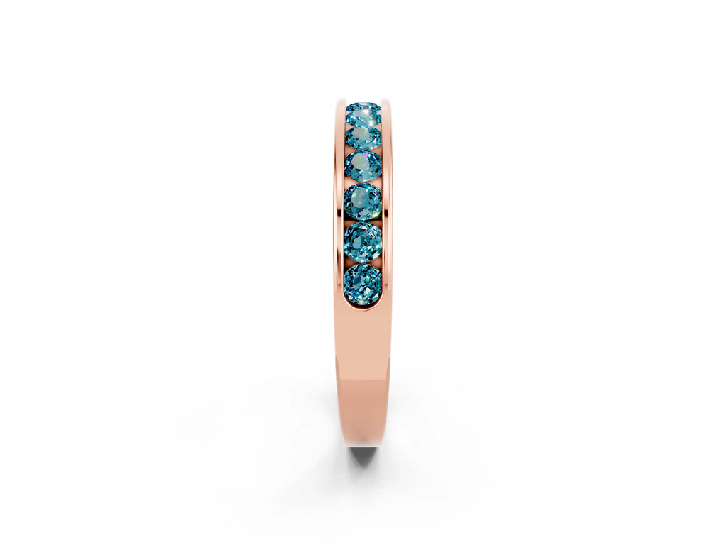 Round Blue Topaz Eternity Band in Rose gold with Smooth Channel Setting
