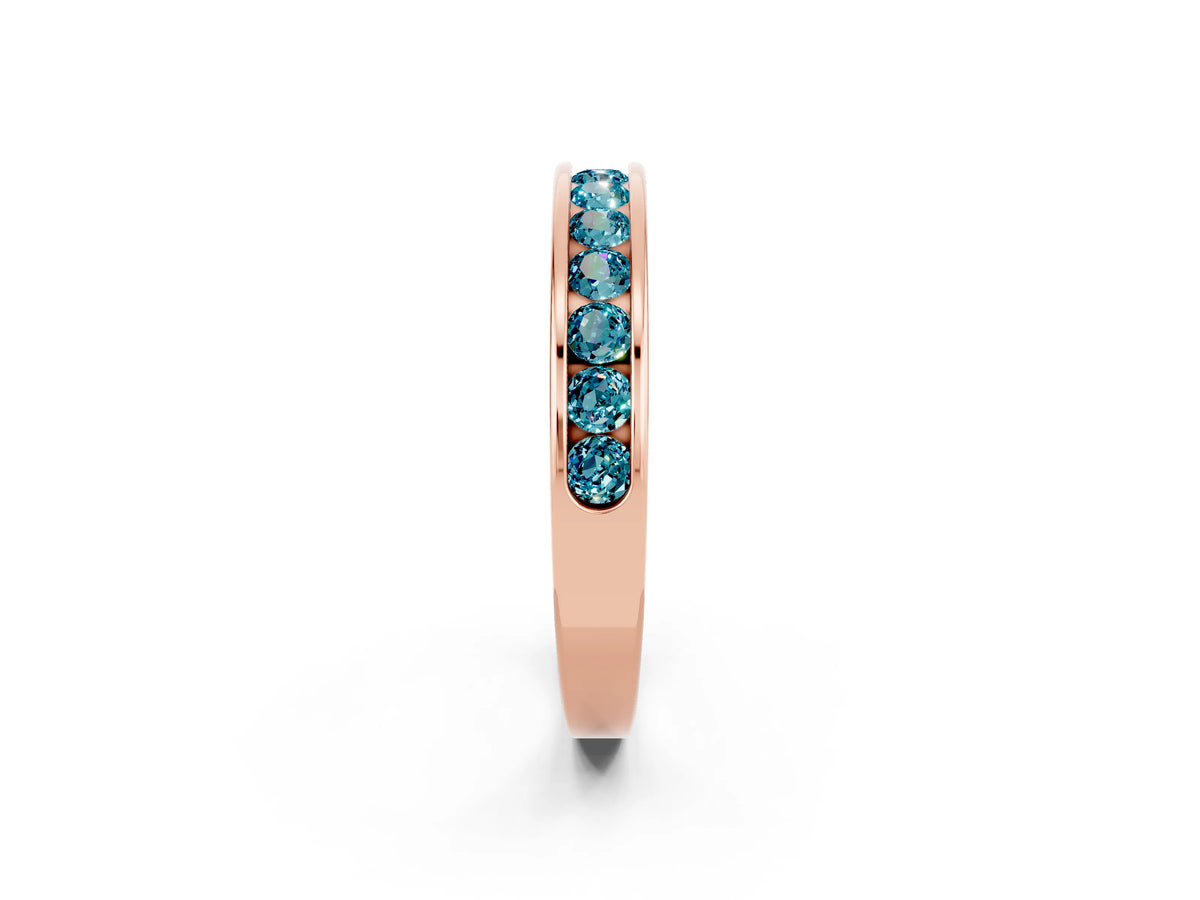 Round Blue Topaz Eternity Band in Rose gold with Smooth Channel Setting
