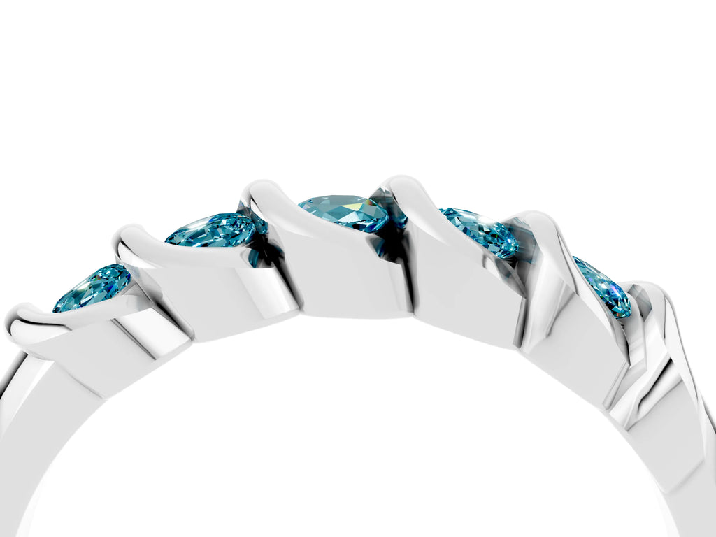 Round Blue Topaz Eternity Band in Silver with Twist Prong Setting