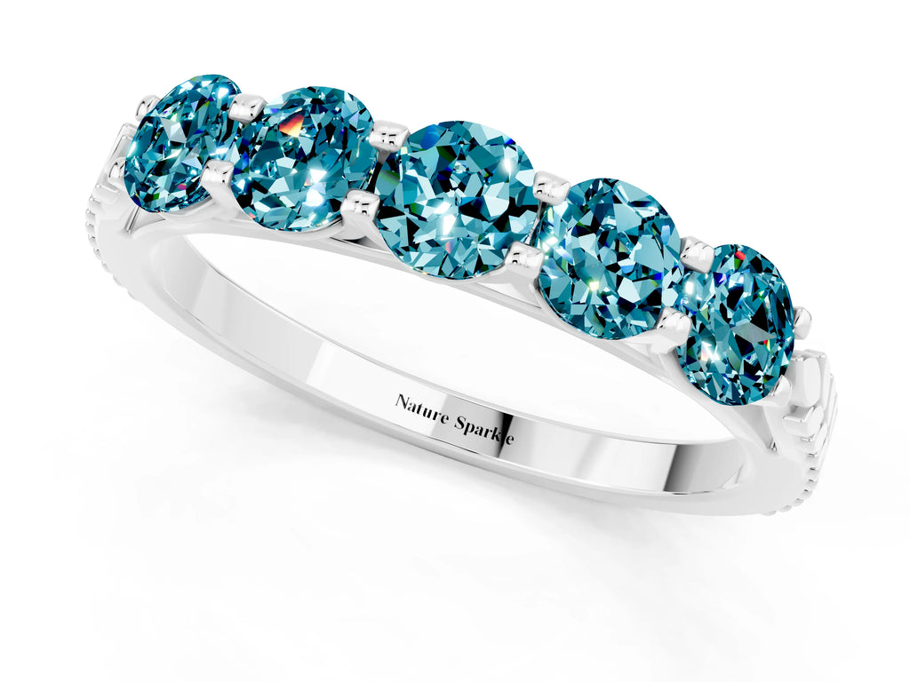 Round Blue Topaz Five-Stone Band in Silver with Prong Setting