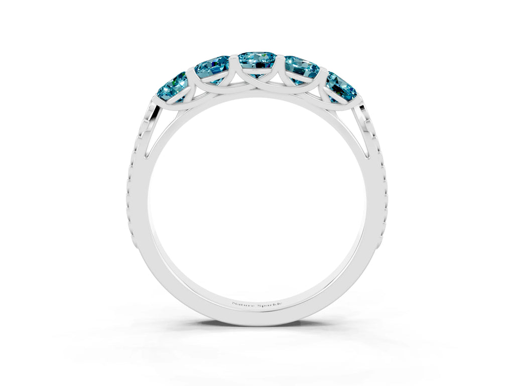 Round Blue Topaz Five-Stone Band in Silver with Prong Setting