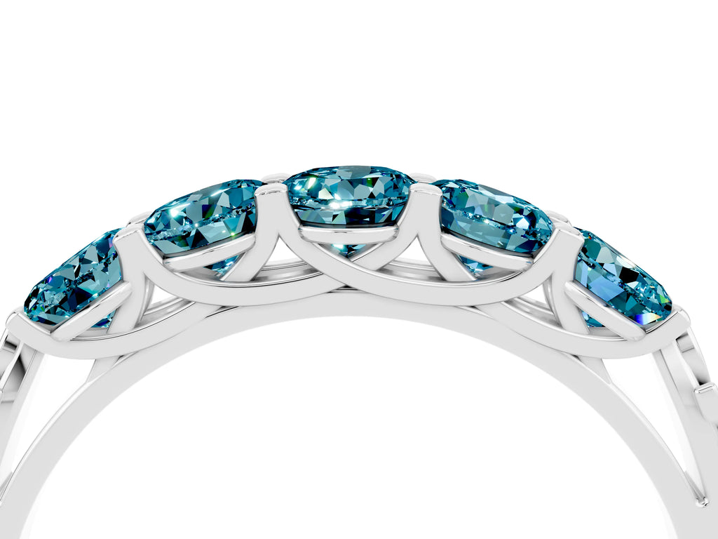 Round Blue Topaz Five-Stone Band in Silver with Prong Setting