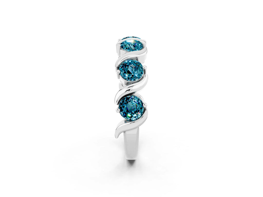 Round Blue Topaz Half Eternity Band in Silver with Wave Prong Setting