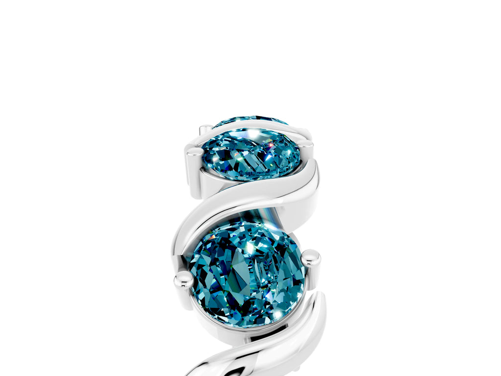 Round Blue Topaz Half Eternity Band in Silver with Wave Prong Setting