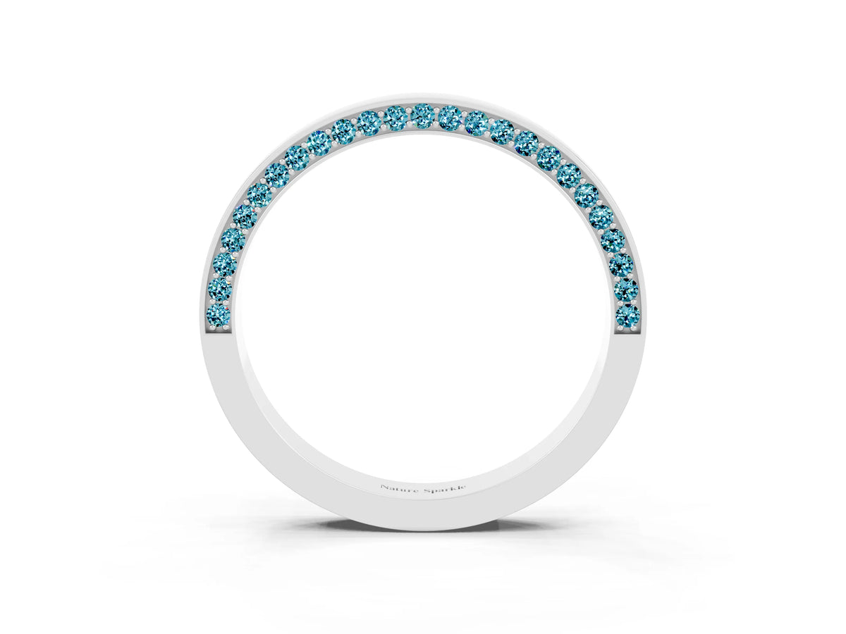 Round Blue Topaz Pavé Band in Platinum with Channel Setting
