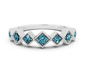 Round Blue Topaz Square Bezel Chevron Band in Platinum with Milgrain Detailing 