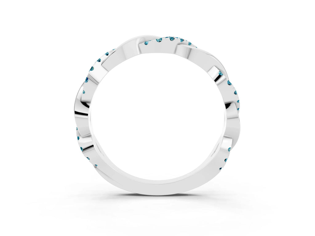 Round Blue Topaz Twist Eternity Band in White gold with Pavé Setting