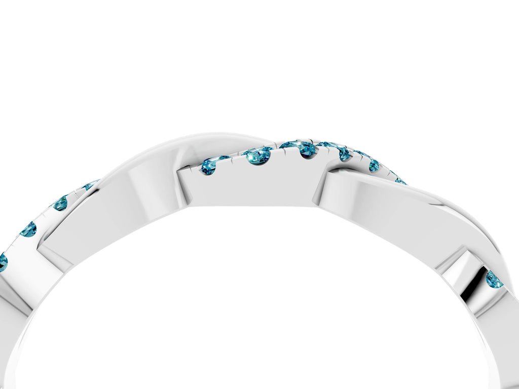 Round Blue Topaz Twist Eternity Band in White gold with Pavé Setting