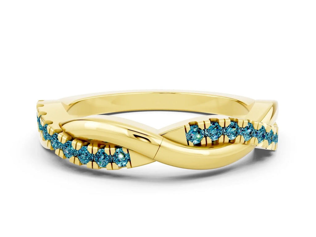 Round Blue Topaz Twisted Infinity Band in Yellow gold with Prong Setting 