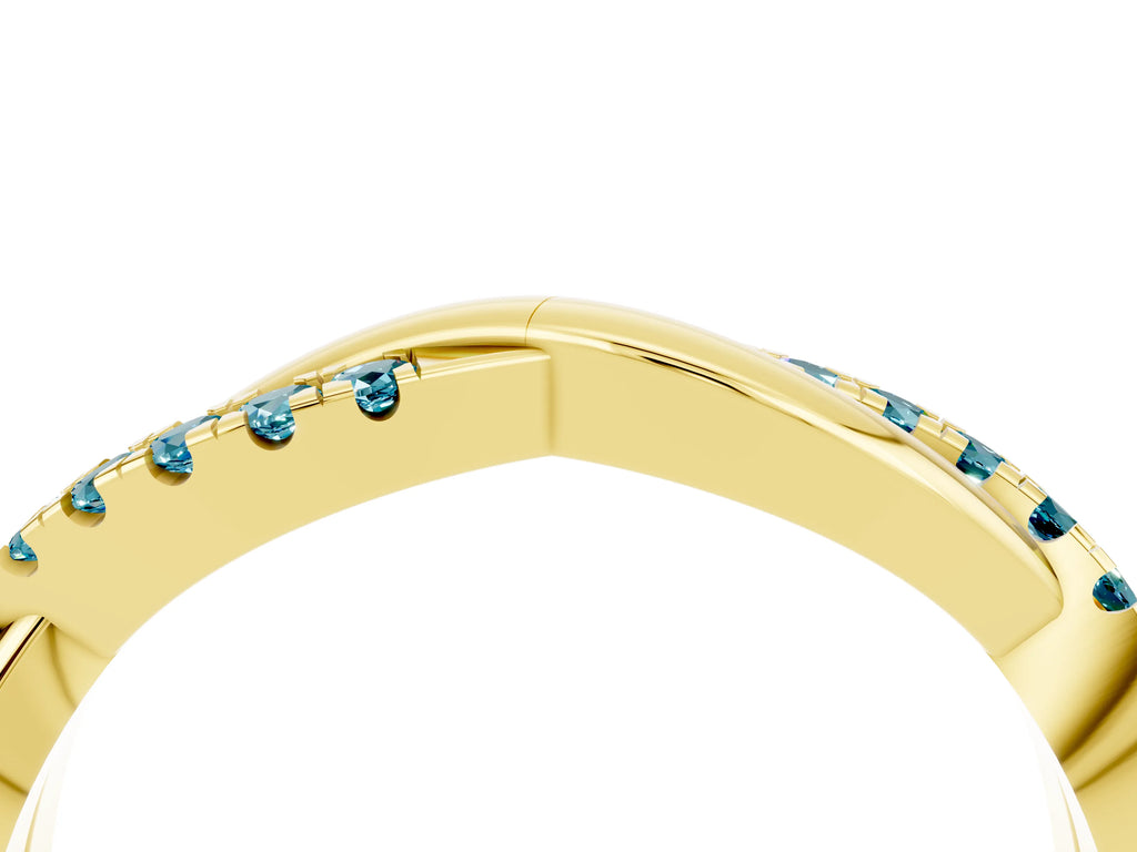 Round Blue Topaz Twisted Infinity Band in Yellow gold with Prong Setting