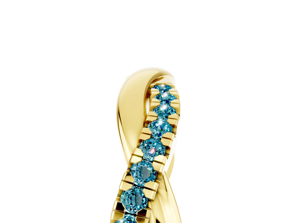 Round Blue Topaz Twisted Infinity Band in Yellow gold with Prong Setting