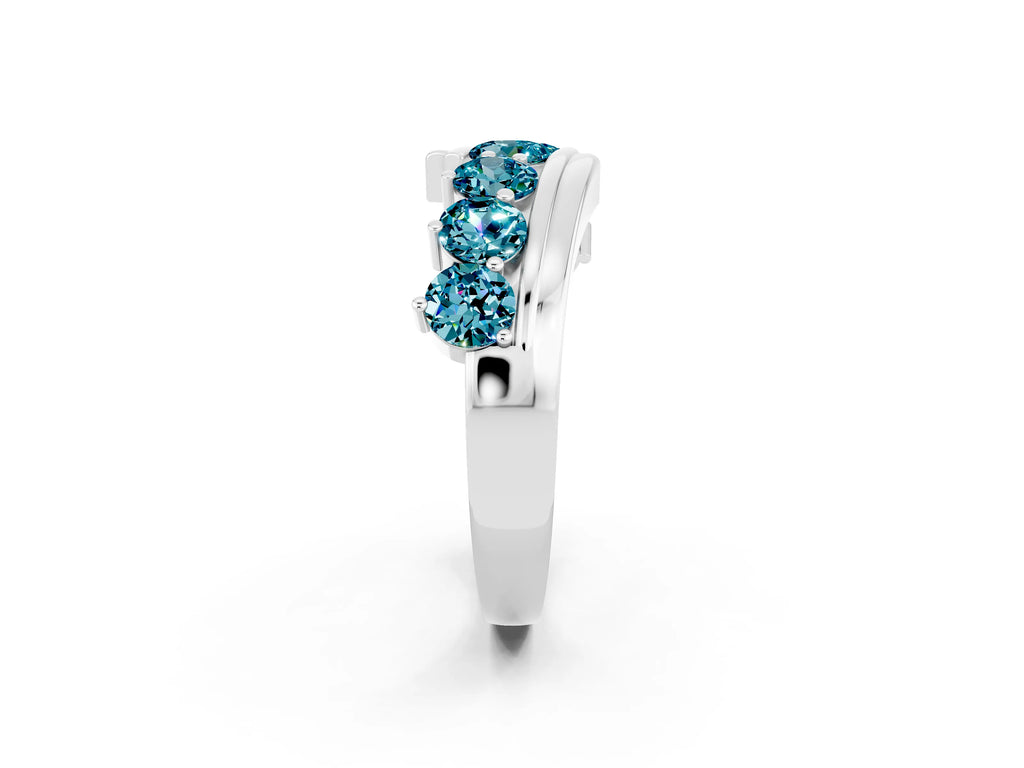 Round Blue Topaz Wave Band in Silver with Channel and Shared Prong Setting