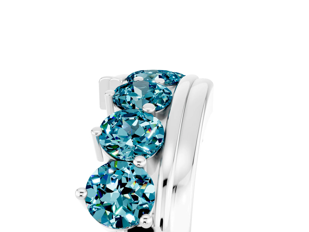 Round Blue Topaz Wave Band in Silver with Channel and Shared Prong Setting