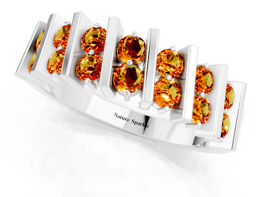 Round Citrine Anniversary Band in White gold with Channel Setting and Vertical Prongs