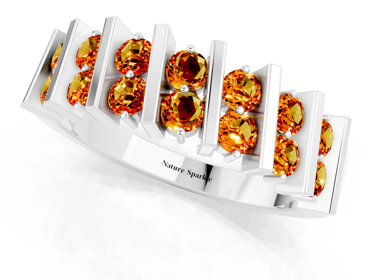 Round Citrine Anniversary Band in White gold with Channel Setting and Vertical Prongs